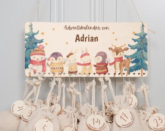 Personalized wooden Advent calendar with name, jute bag for filling, children's Christmas, Advent box, baby gift, Christmas decoration