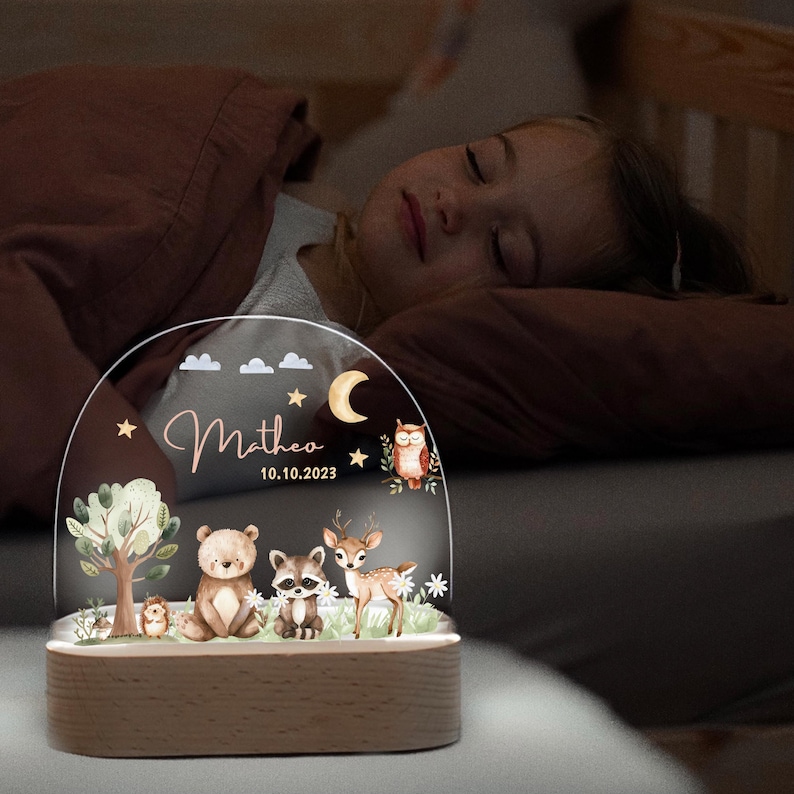 Personalized woodland animal night light, baby gift, birth gift, christening gift, birthday gift, children's night light image 3