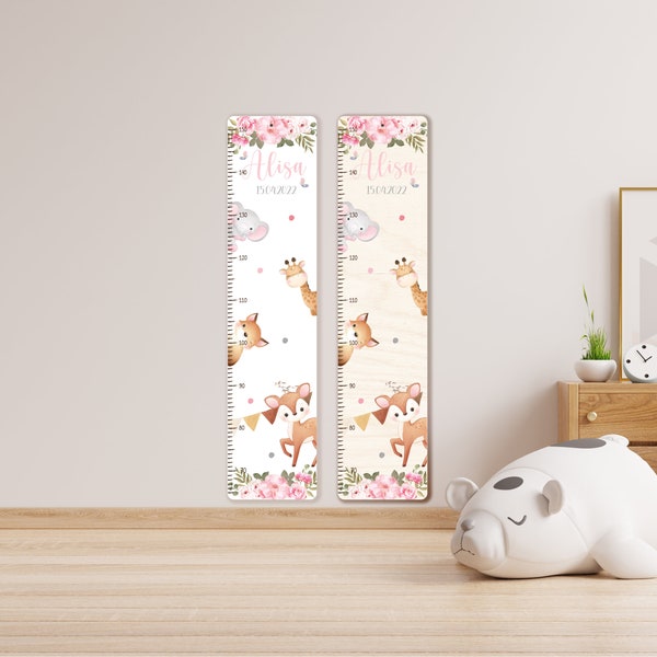 Toise personnalisée 65 -150 cm en bois, personnalisée avec nom et motif, toise, cadeau baptême, chambre d'enfant, anniversaire