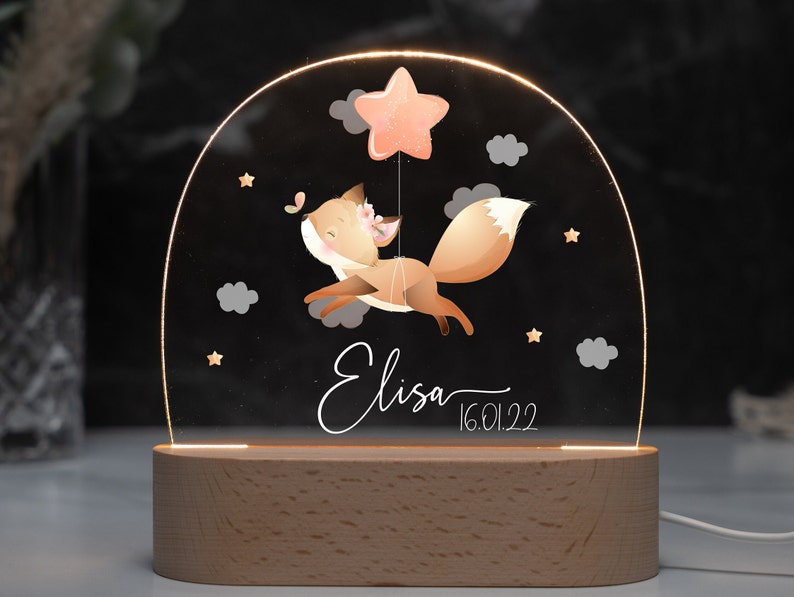 Personalized acrylic night lamp, baby gift birth, christening gift, children's room, birthday gift, bedside lamp image 1