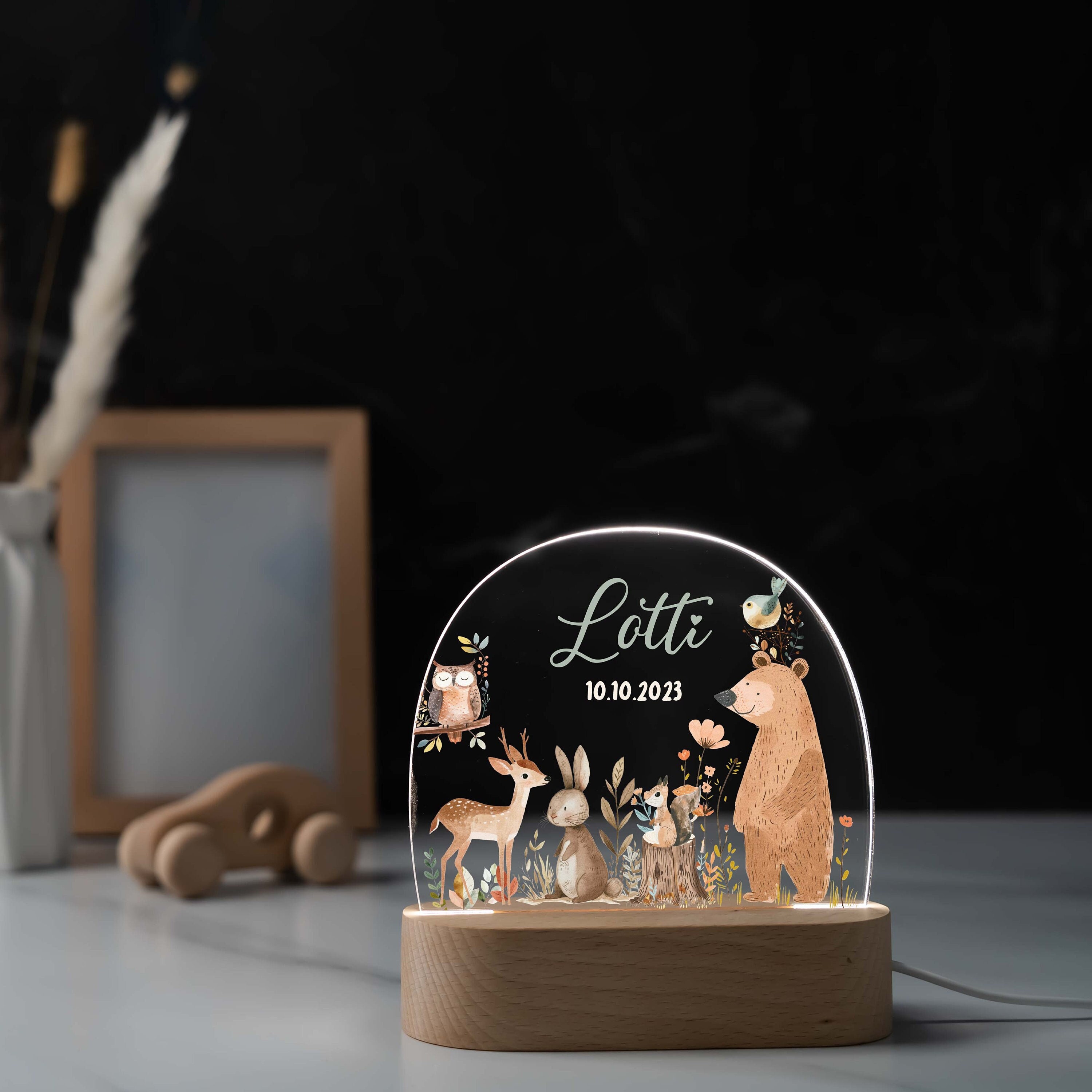 Veilleuse Personnalisable Pour Baptême - Lampe De Chevet Avec Photo Et Texte - Cadeau Bébé Fille Ou Garçon - 6