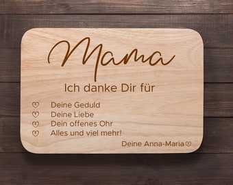 Frühstücksbrett, Muttertag Geschenk, Brettchen personalisiert, Geburtstagsgeschenk, Holzbrett mit Gravur