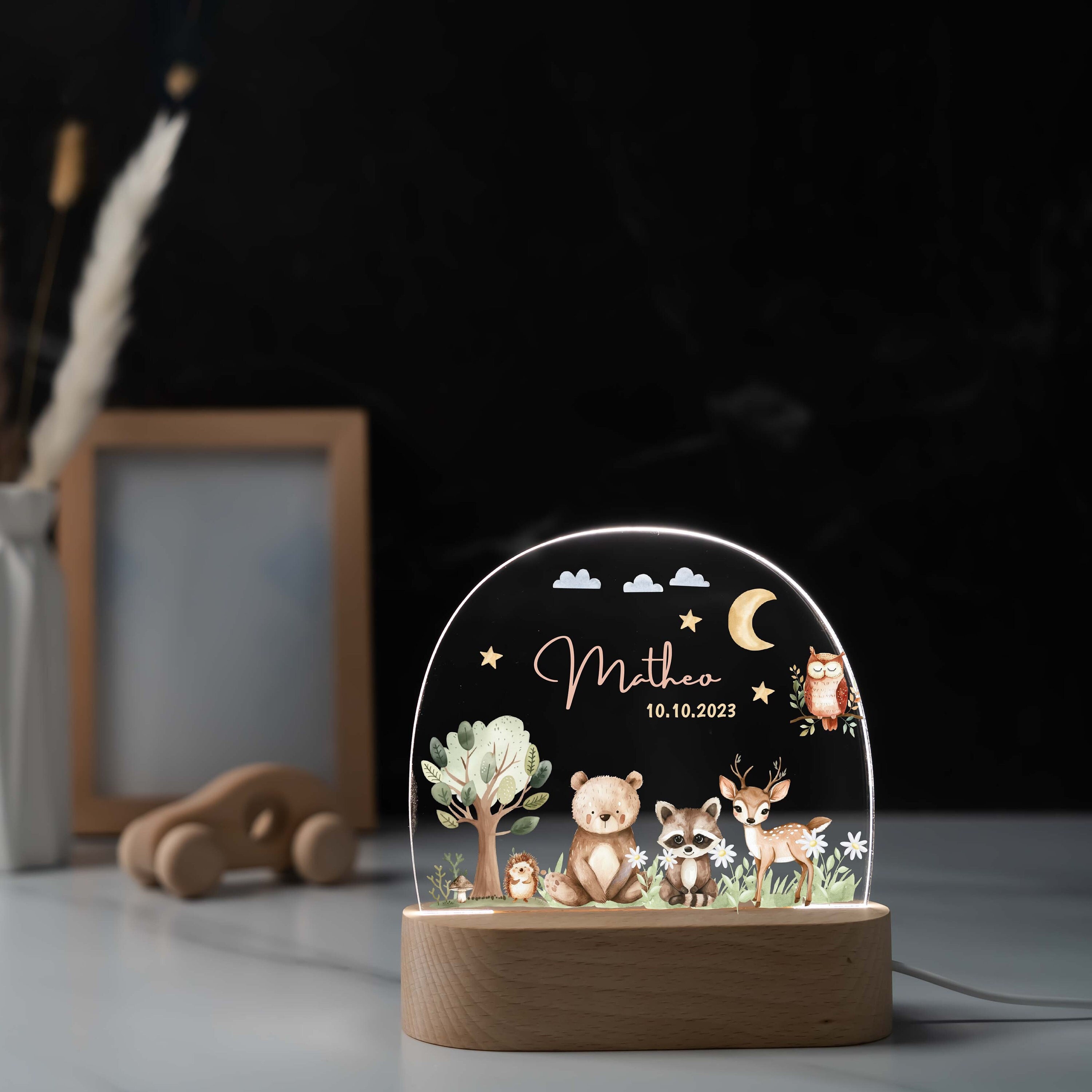 Personalized night lamp forest animals, baby gift birth, gift for birth, christening gift, birthday gift, night light children