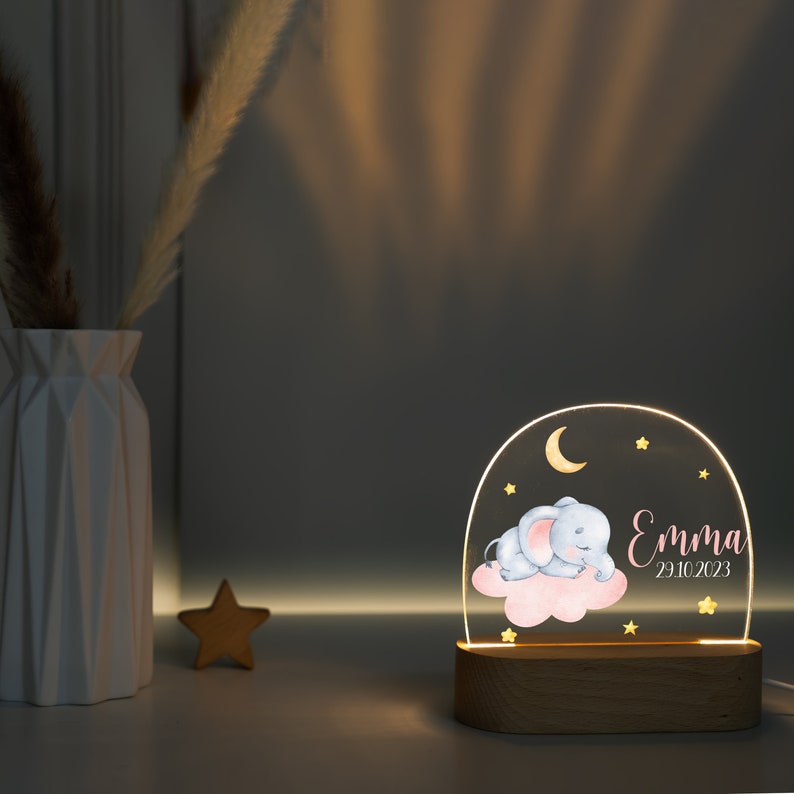 Lampe de nuit personnalisée en acrylique, cadeau naissance bébé, cadeau baptême, chambre enfant, cadeau anniversaire, lampe de chevet, cadeau bébé image 3