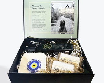 Greek Extra Virgin Olive Oil Premium Gift Set - With Handmade Olive Oil Soap and Dipping Dish | Laconic Foods