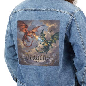 Herren Jeansjacke | Fantasy Dragons Artwork Back Patch, Storyteller Stil