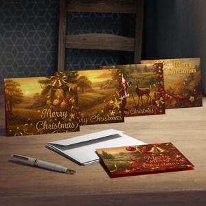 Vintage Merry Christmas Holiday Cards 5-Pack | Santa, Bells, Wreaths