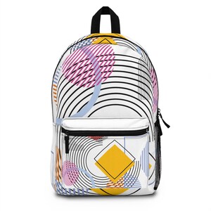 Colorful Geometric Backpack - Trendy School Bag, Stylish Travel Backpack, Unique Gift for Students, Contemporary Art, Modern Design