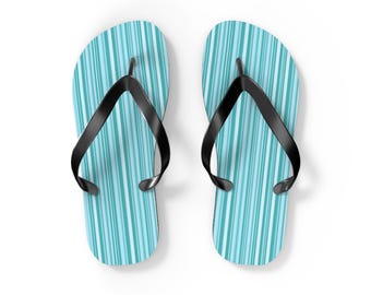 Aqua Stripe Pattern Flip Flops | Teal Blue Striped Beach Sandals