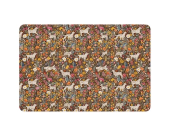 Forest Floral Dogs Pet Food Mat | 12x18 Paw Print Placemat
