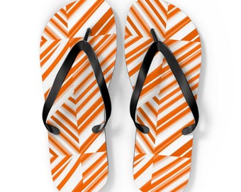 Orange Geometric Chevron Flip Flops | Striped Beach Sandals