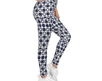 Leggings con estampado de fichas de póker azul marino / Estampado para noche de juegos de casino