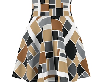 Geometric Mosaic Print Skater Skirt | Neutral Tones