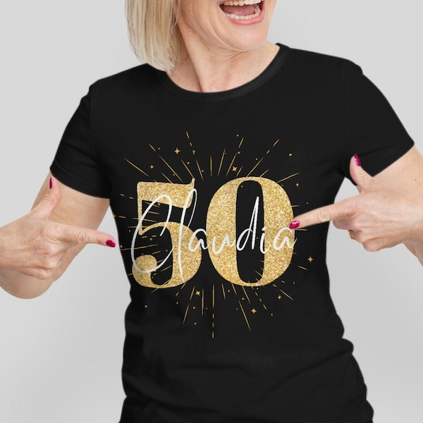 50. Geburtstag T-Shirt Frau, Fünfzig Jahre Shirt personalisierbar mit Name