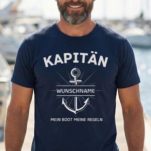 Kapitän Shirt Herren Lustig "Mein Boot Meine Regeln" personalisiert mit Wunschname, Kapitän T-Shirt mit Anker-Motiv, Bootsfahrer Geschenk