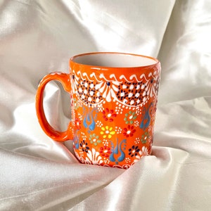 Mediterranean Ceramic Coffee Mug, Turkish Handmade Floral Coffee Mug, Unique Ceramic Coffee Cup, Housewarming Gift,Gift for mom,Gift for her