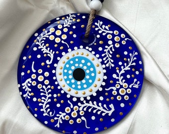 Hand Painted Evil Eye Wall Art, Housewarming, Evil Eye Wall Hanging, Wall DecorHouse Protection, Evil Eye Home Decor, Protection Charm