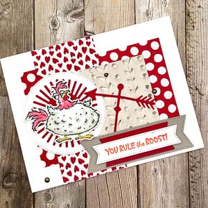 Carte d'anniversaire - poulet/coq en rouge
