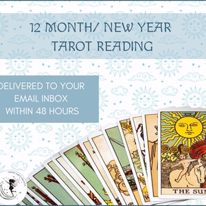 Lettura dei tarocchi di Capodanno/12 mesi / lettura intuitiva dei tarocchi di 12 mesi via email / lettura dei tarocchi stampabili di 12 mesi con consegna in 48 ore
