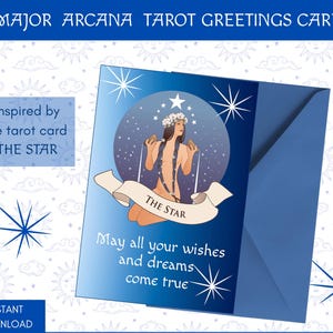 The Star Tarot card printable greeting card | Instant download card | Printable Major Arcana tarot card for visualisation & journaling