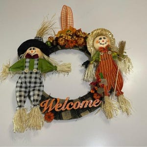 Handmade Wreath Scarecrow Autumn Fall Harvest Welcome