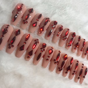 24pcs long ballerina red diamonds