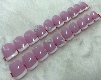 20pcs Short Square French Tip 3D flowers