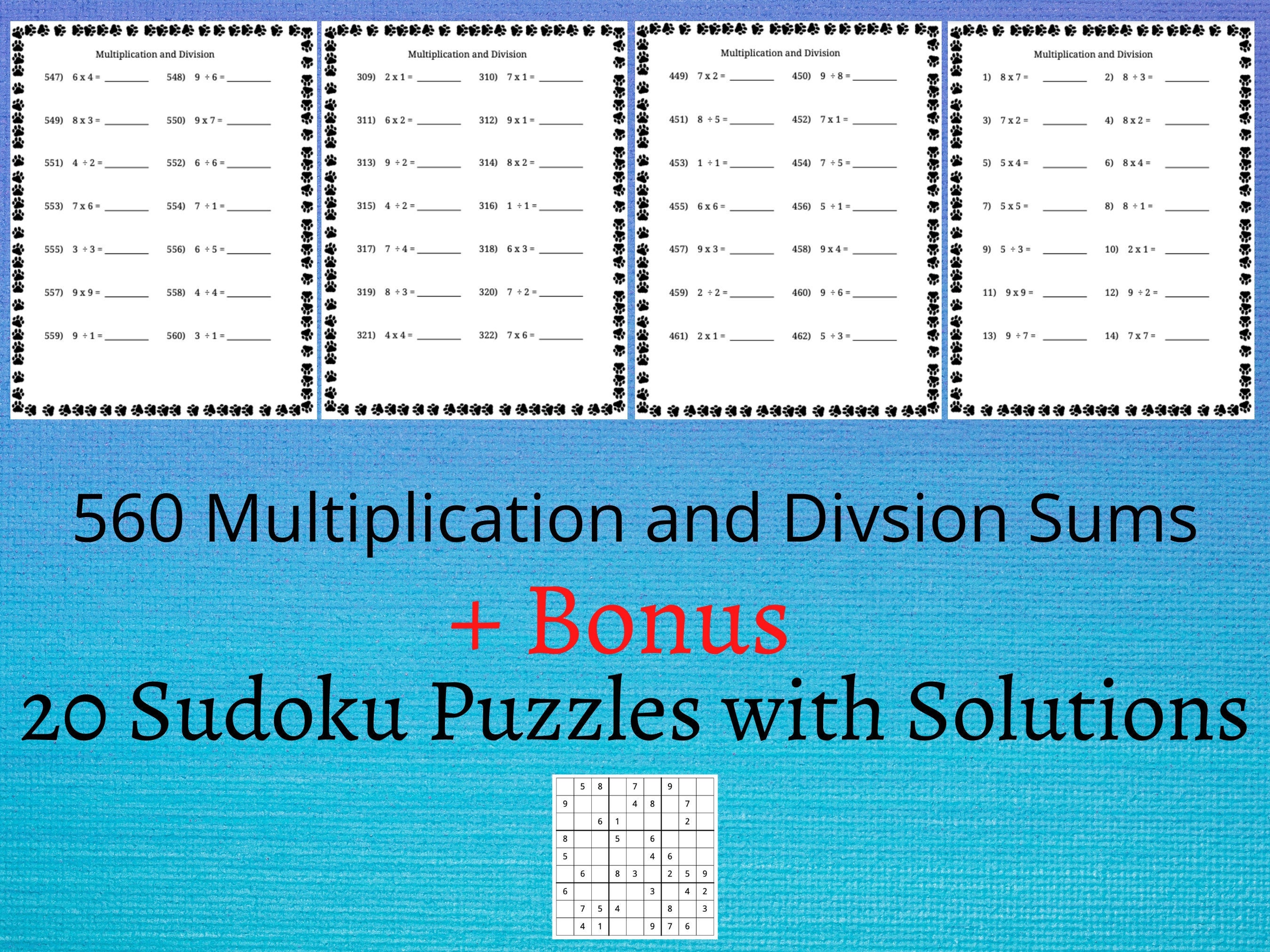 multiplication and division worksheets for children 20 free etsy