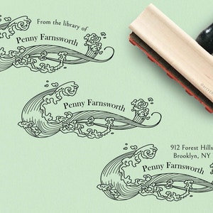 May include: Three black and white rubber stamps with a wave design and the text "From the library of Penny Farnsworth" and "912 Forest Hills Drive Brooklyn, NY 11238".