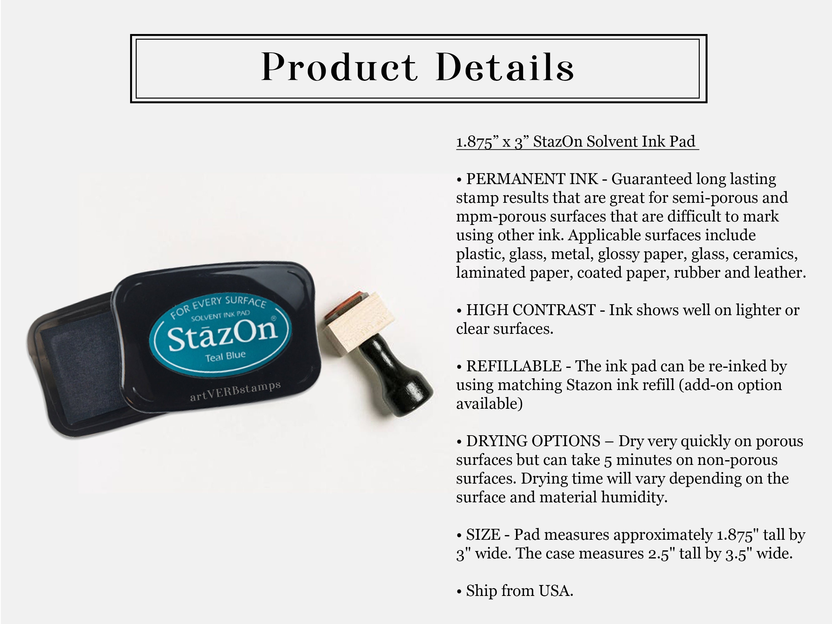 StazOn Solvent Ink Pad, Rubber Stamp Ink for Plastics and Leather
