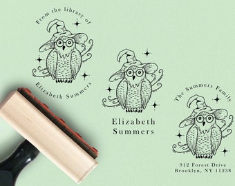 Stamp Book Personalized Stamp From the Library of Stamp Custom Name Stamp Return Address Stamp Wizard Stamp Owl Book Stamp Wizard School