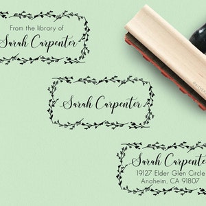 Stamp Book Personalized Stamp From the Library of Stamp Custom Name Stamp Return Address Stamp Self Inking Name Stamp Book Stamp Gift Leaves