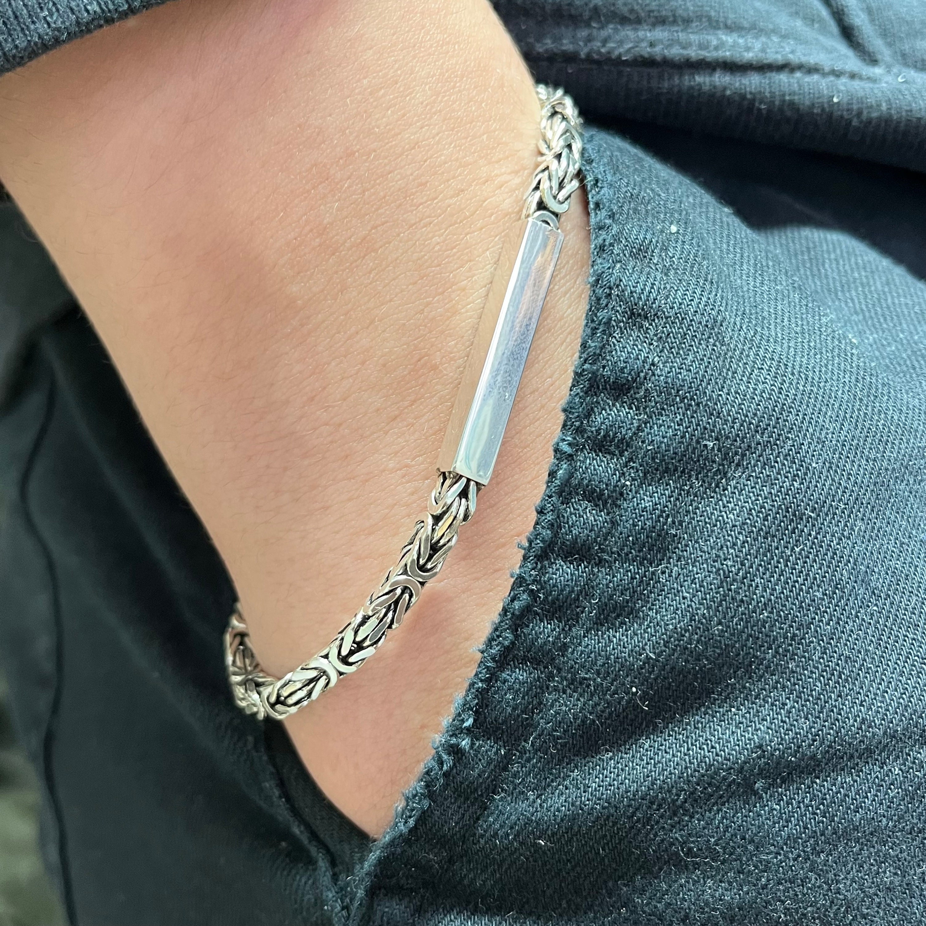 thumbnail image 2 of 14mm Iced Out Real Solid 925 Silver Byzantine Bracelet - Men's Hip Hop Jewelry 2 of 2