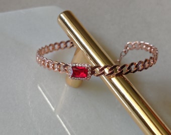 925 Silver Ruby with Cubic Zircon Diamond Bangle Bracelet Dainty Engagement Birthday Jewelry Anniversary Gift For Her Bridesmaid Best Friend