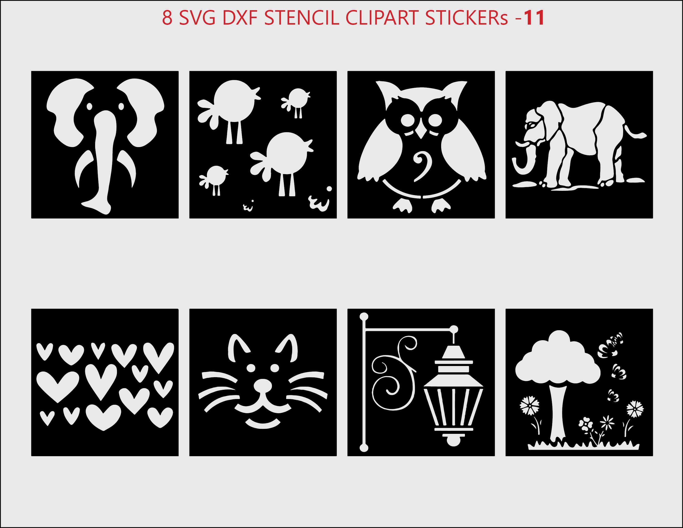 8 Svg Dxf Stencil Clipart Bundle for Room Wall Decor Elephant Etsy