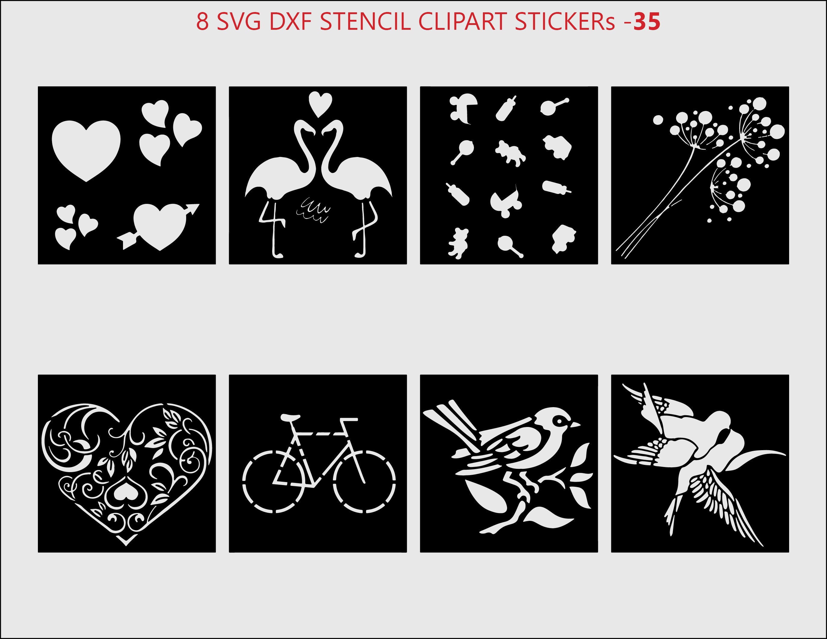 8 Svg Dxf Stencil Clipart Bundle for Room Wall Decor Heart Etsy Canada