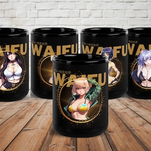 Japanese Anime Manga Girl Waifu Black Glossy Mug