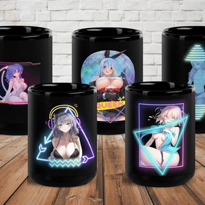 Anime japonés Manga Negro Taza brillante