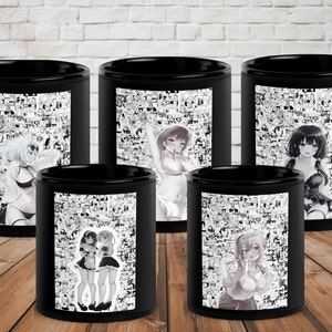 Japanese Anime Manga Girl Waifu Black Glossy Mug
