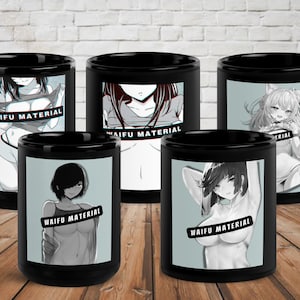 Japanese Anime Manga Girl Waifu Black Glossy Mug