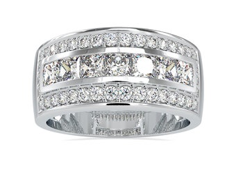 Banda de boda de diamantes talla princesa para hombres en oro macizo o platino