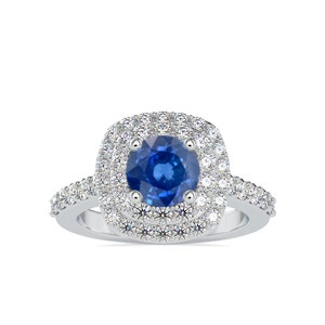 Double Halo Sapphire and Diamond Engagement Ring (2.56 CTW)