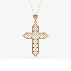 Floating Lab Grown Diamond Cross Pendant In 14K Yellow Gold, Cross Pendant Necklace For Men And Women With 2.75ctw Lab Diamond