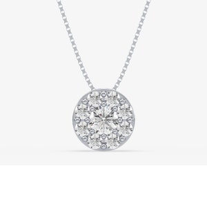 1ctw Round Lab Grown Diamond Halo Pendant In 14K White Gold, Round Solitaire Lab Diamond Halo Necklace For Women In 14K White Gold