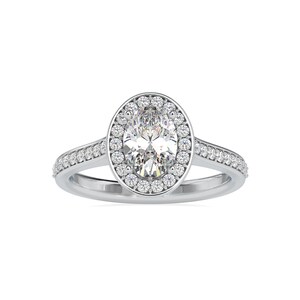 1 Carat Oval Lab Grown Diamond Halo Engagement Ring, Classic Halo Ring in 14K White Gold, IGI Certified 1 Carat Oval FVSI Lab Diamond Ring