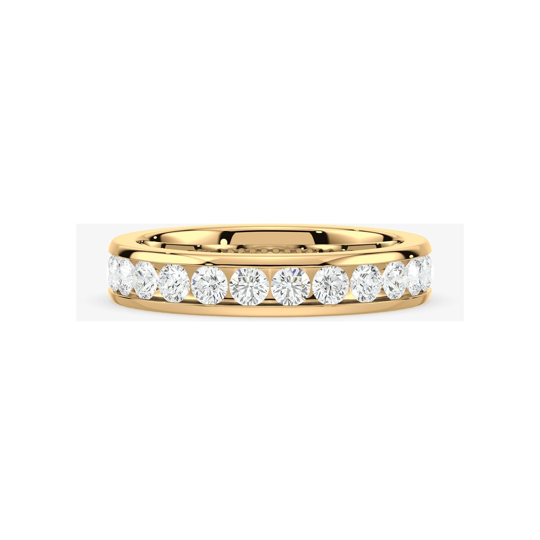 14K Yellow Gold Half Eternity Lab Grown Diamond Wedding Band - Etsy