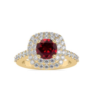 Bague de fiançailles Double Halo Grenat et Diamant