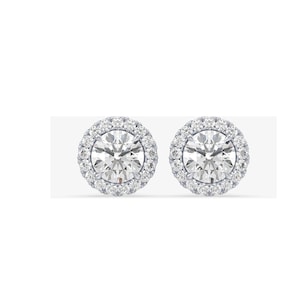 2.35ctw Lab Grown Diamond Round Halo Earrings In 14K White Gold, IGI Certified EVS1 Lab Diamond Rounds Halo Stud Earrings