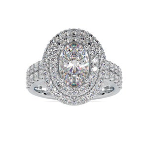 Lab Grown Diamond Oval Double Halo Engagement Ring (3.45 CTW), Lab Diamond, Unique Oval, Double Spark Diamond Engagement Ring