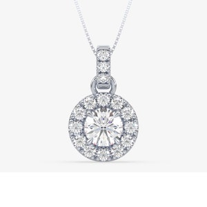 2.30ctw Lab Grown Diamond Round Halo Pendant In 14K White Gold, Necklace With 1.50ct Round IGI Certified FVS1 Lab Grown Diamond